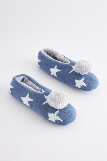 Navy Star Knitted Footsie Slippers