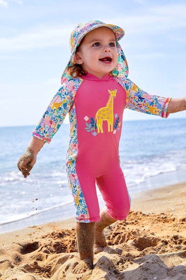 JoJo Maman Bébé Pink Jungle UPF 50 1-Piece Sun Protection Suit