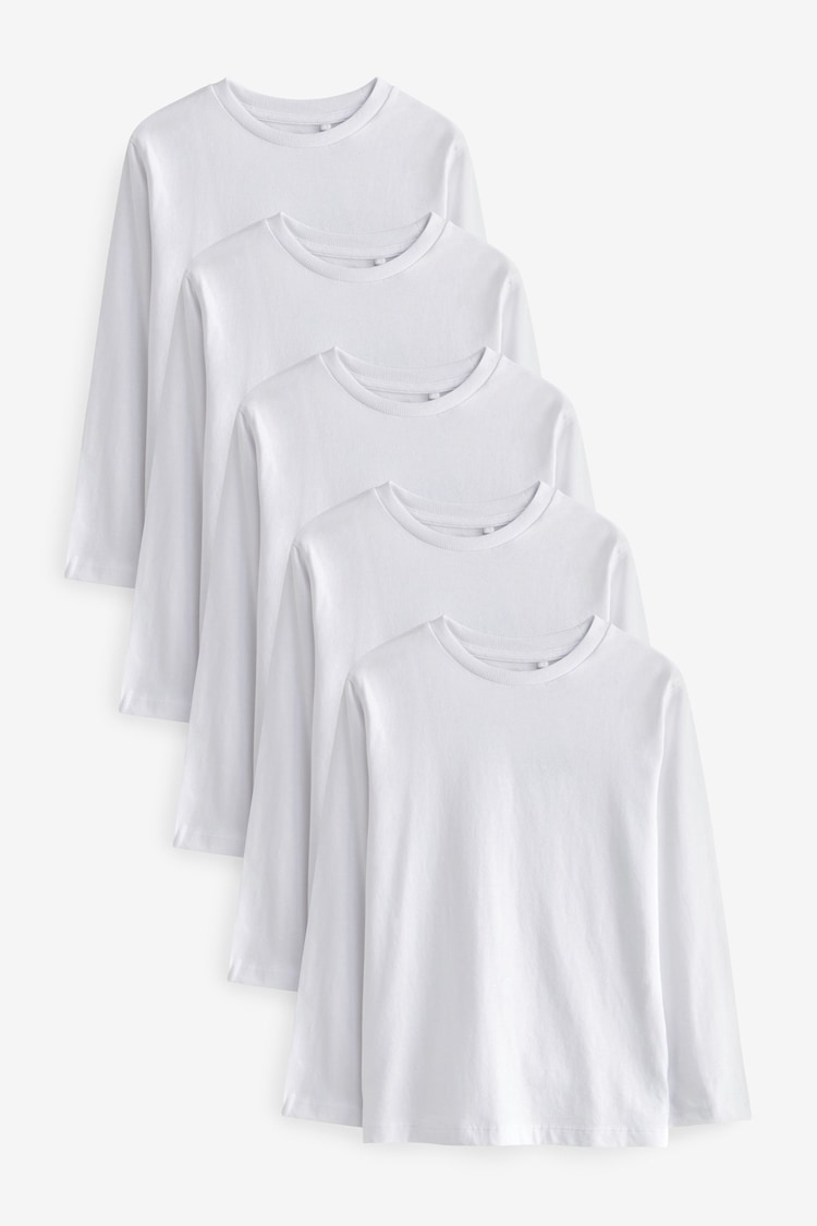 White 5 Pack Long Sleeve 100% Cotton T-Shirts (3-16yrs) - Image 1 of 5