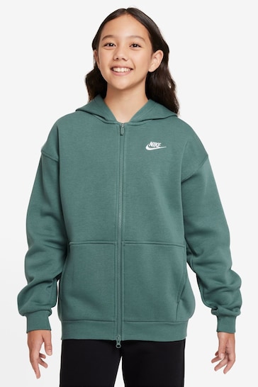 Nike Dark Green Oversized Club Fleece Zip Through Hoodie