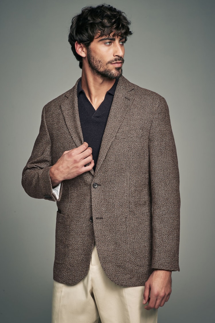 Brown Brushed Check Blazer With Wool - Image 1 of 10