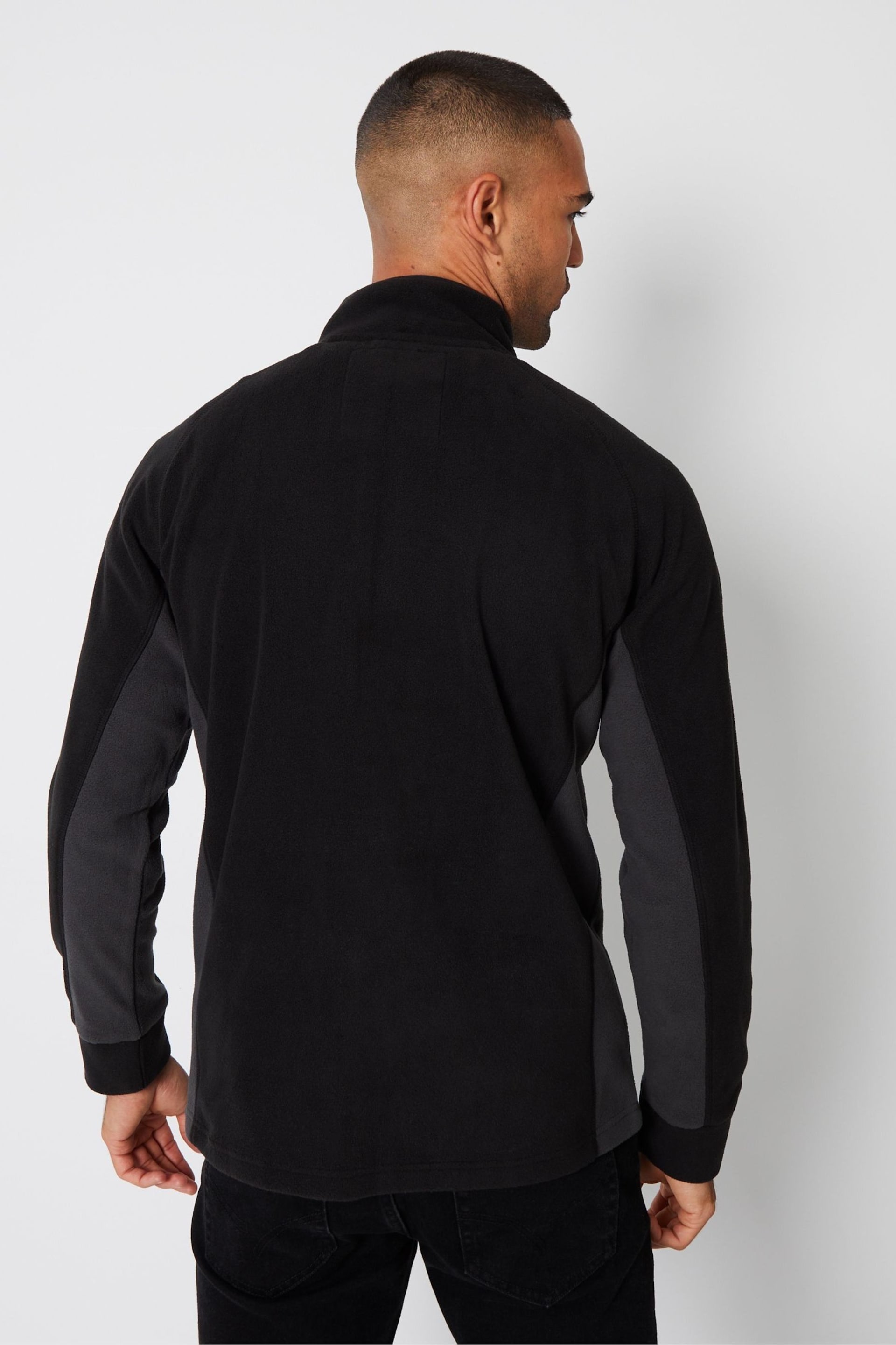 Threadbare Black Contrast Side Panel 1/4 Zip Fleece - Image 2 of 4