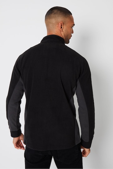 Threadbare Black Contrast Side Panel 1/4 Zip Fleece