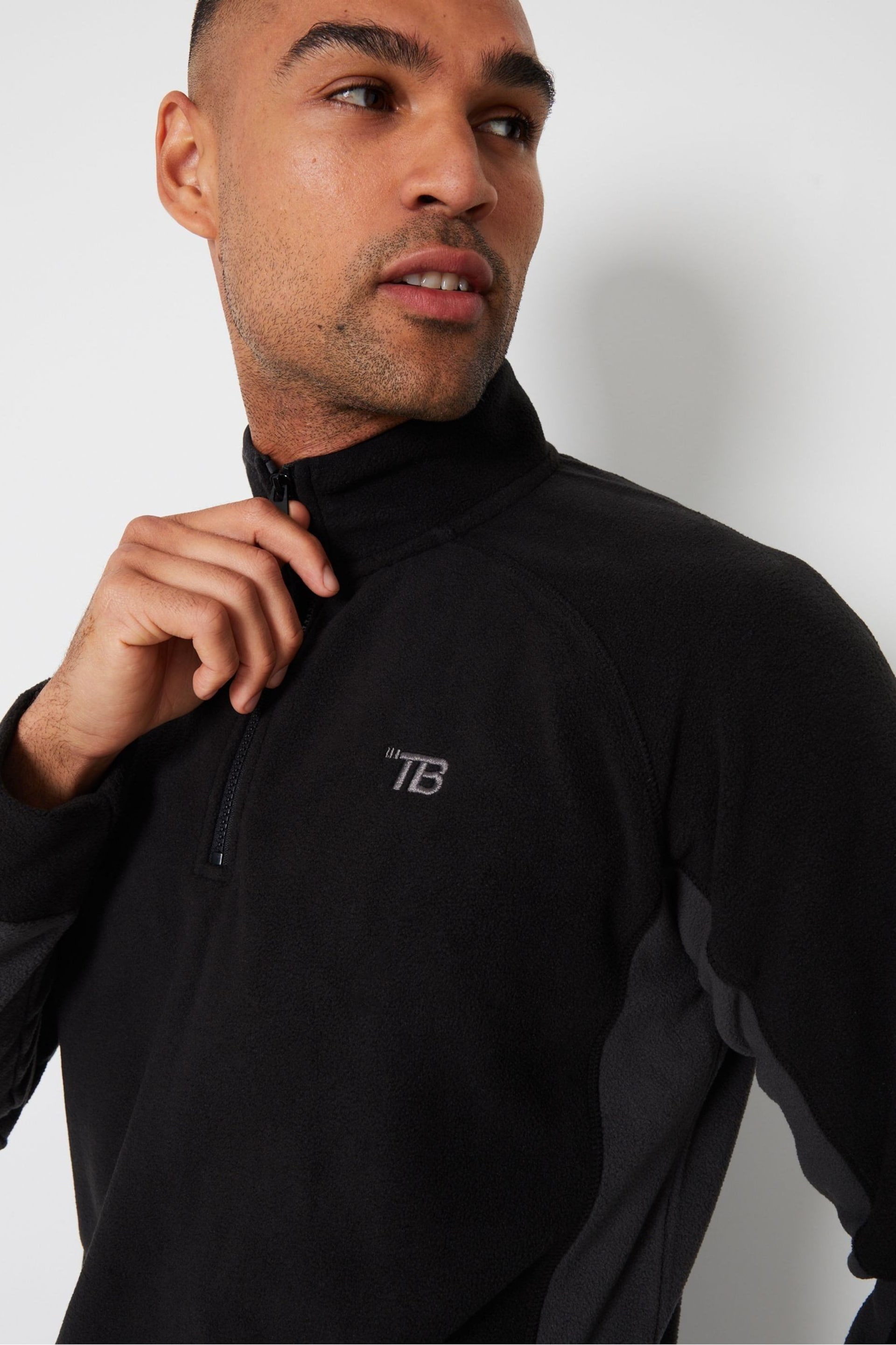 Threadbare Black Contrast Side Panel 1/4 Zip Fleece - Image 4 of 4