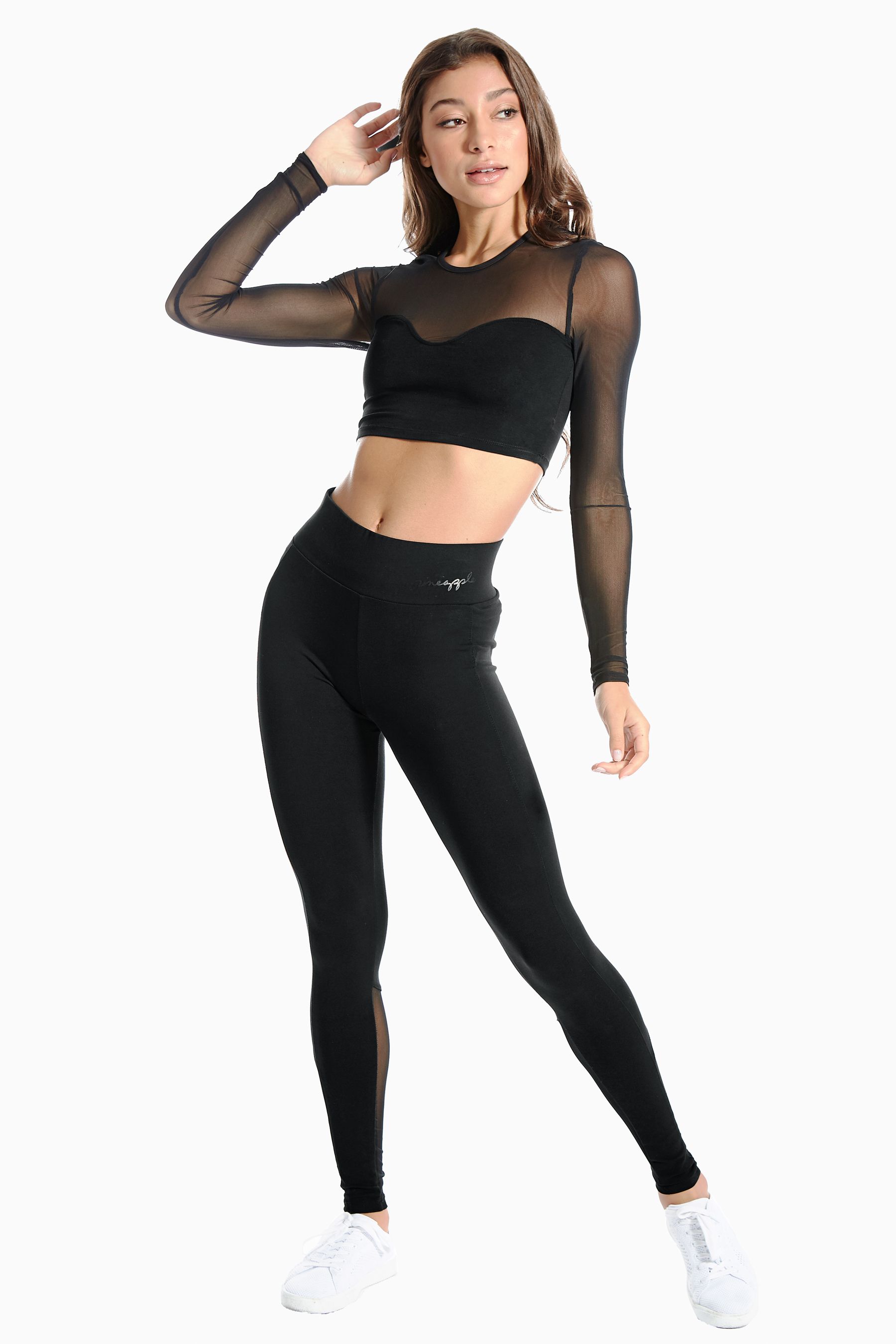 Buy Pineapple Black Mesh Panel High Waisted Leggings from the Next