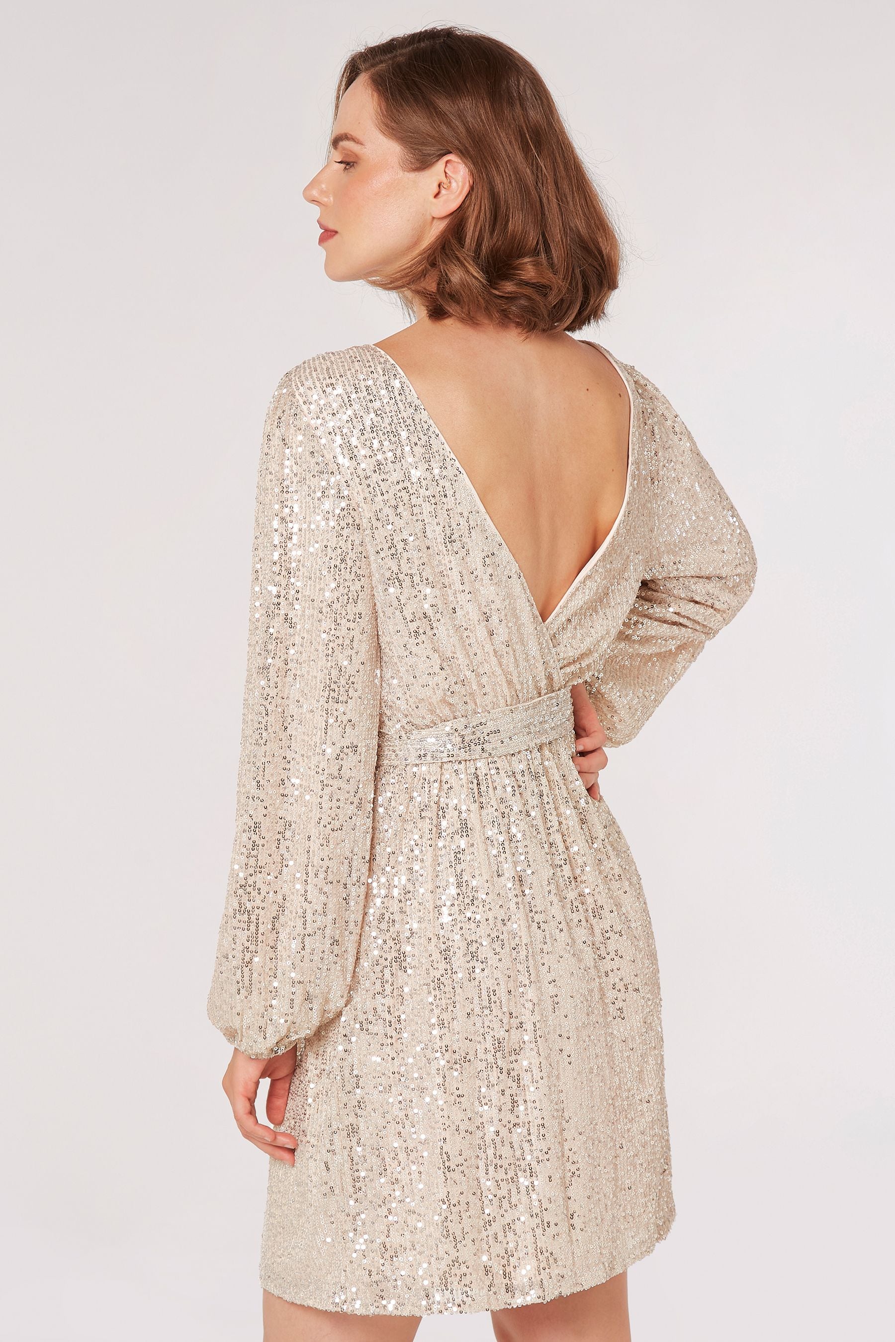 Apricot Cream Sequin Batwing Dress