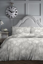 D&D Grey Mishka Vintage Floral Duvet Cover and Pillowcase Set - Image 1 of 4