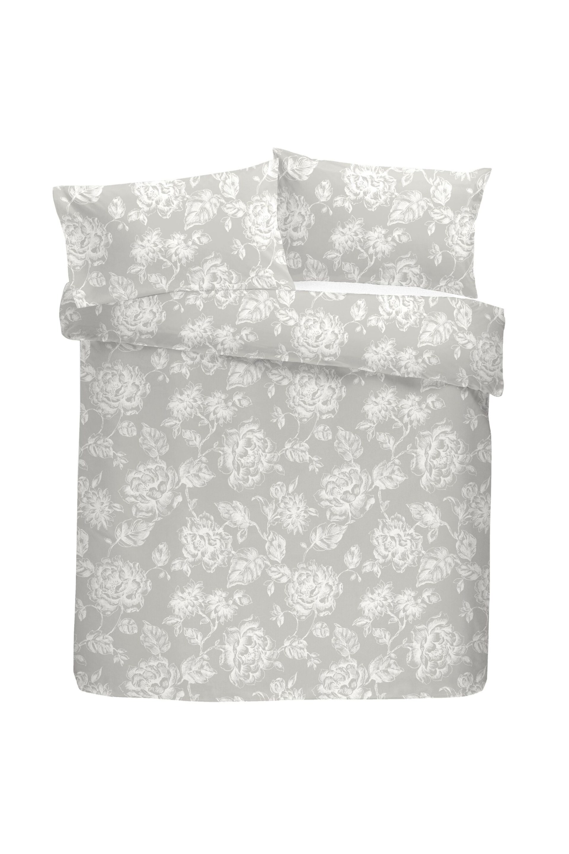 D&D Grey Mishka Vintage Floral Duvet Cover and Pillowcase Set - Image 3 of 4