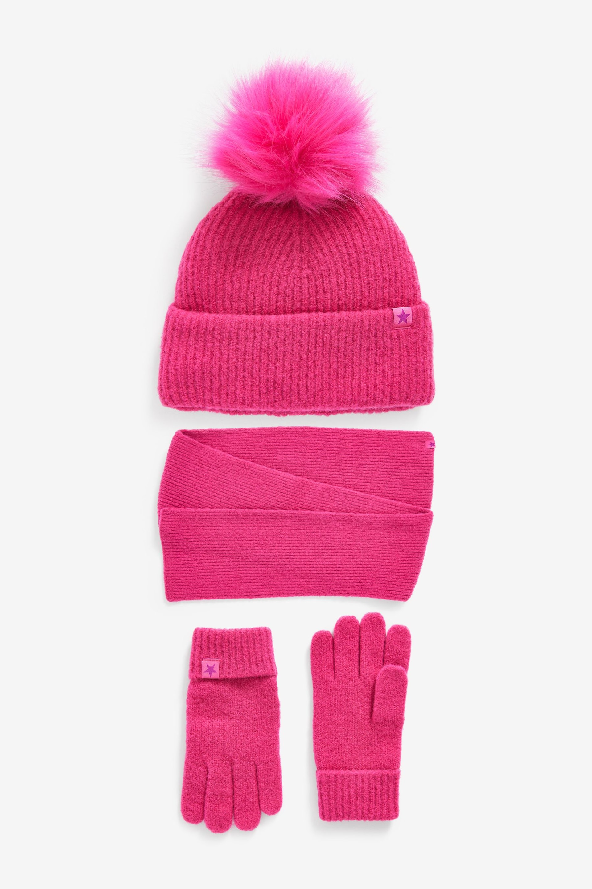 Bright Pink Soft Ribbed Hat, Gloves And Scarf Set (3-16yrs) - Image 1 of 5