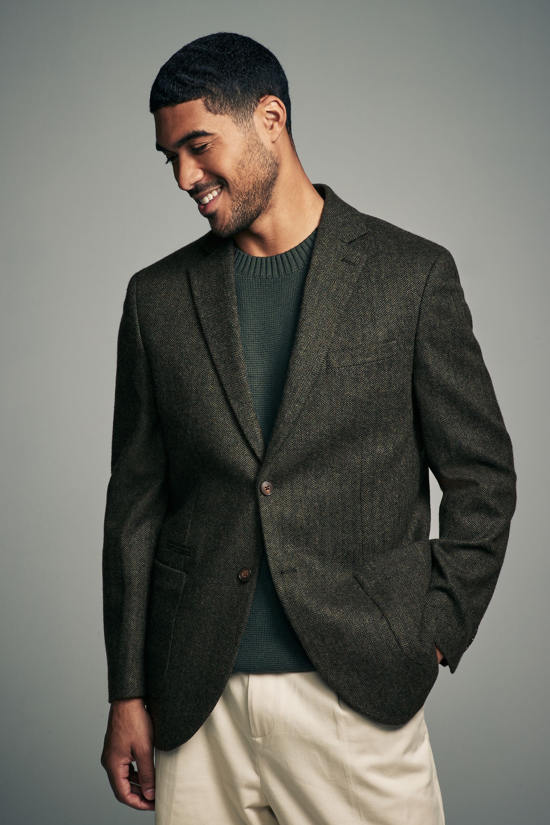 Buy Khaki Green Regular Fit Wool Rich Herringbone Blazer from the Next UK online shop
