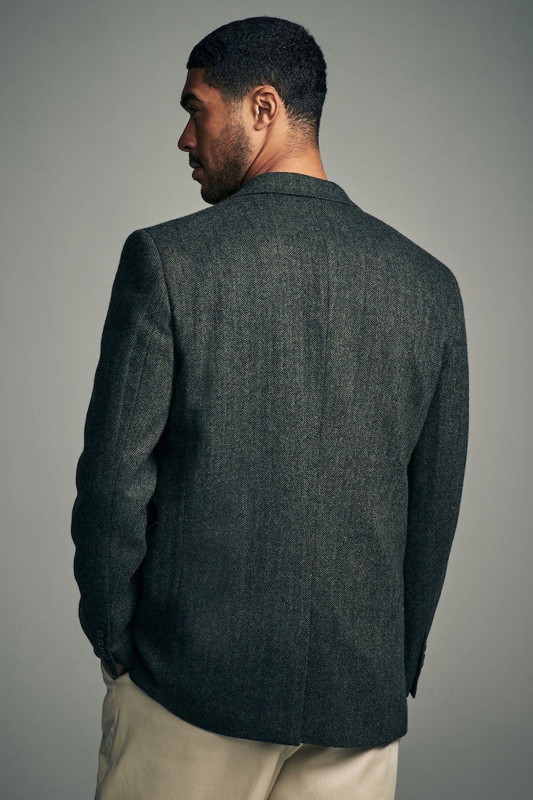 Khaki Green Regular Fit Wool Rich Herringbone Blazer - Image 2 of 3