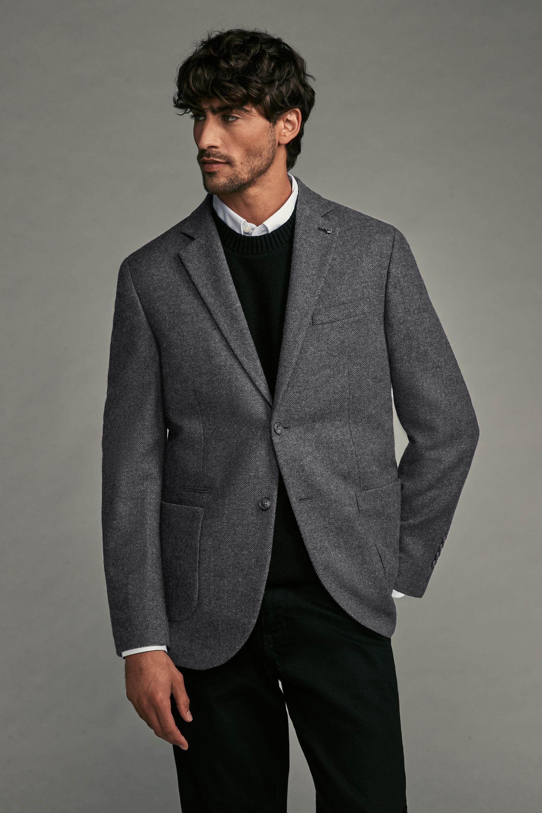 Buy Grey Regular Fit Wool Rich Herringbone Blazer from the Next UK online shop