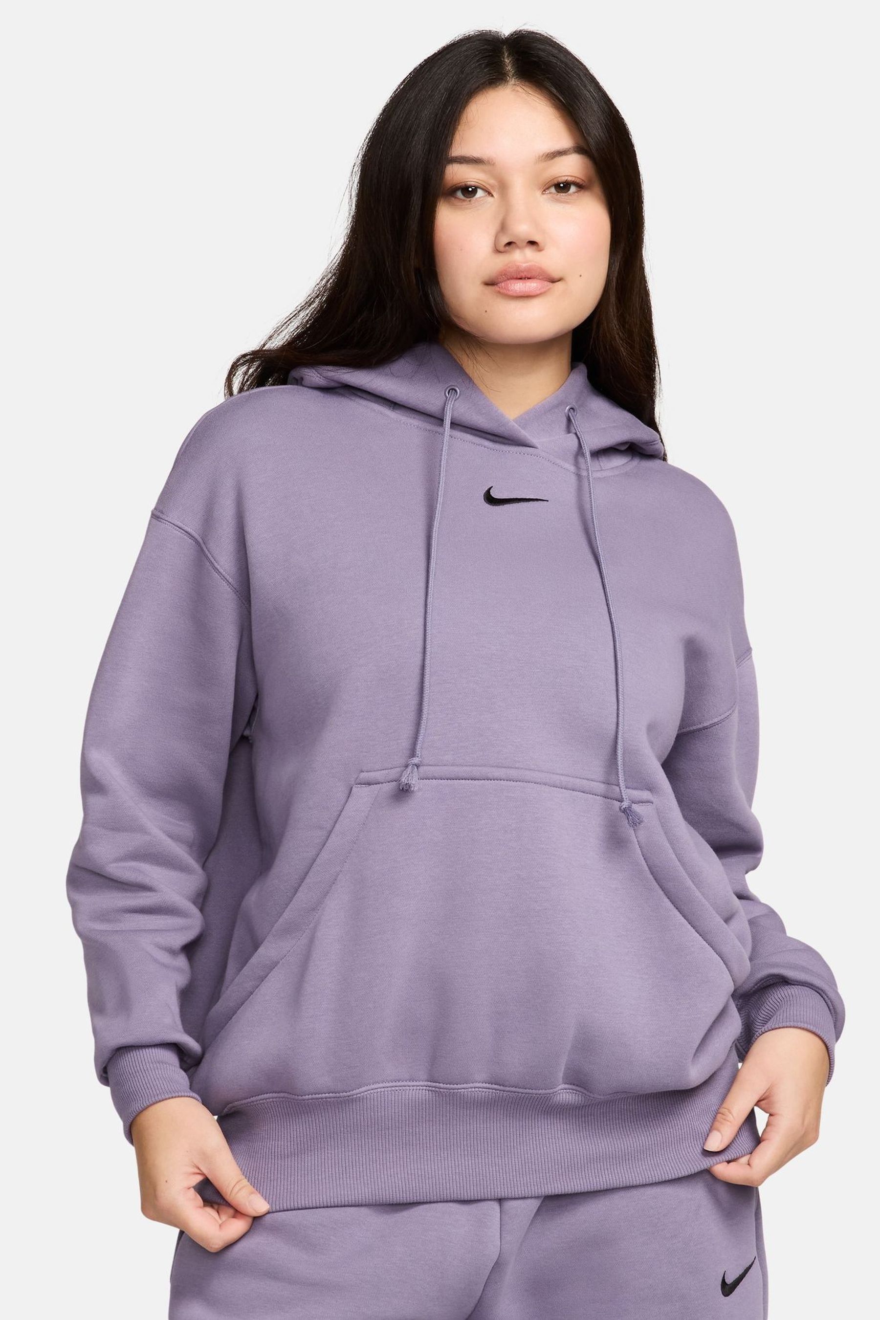 Buy Nike Dark Purple Phoenix Fleece Oversized Mini Swoosh Pullover Hoodie from the Next UK online shop