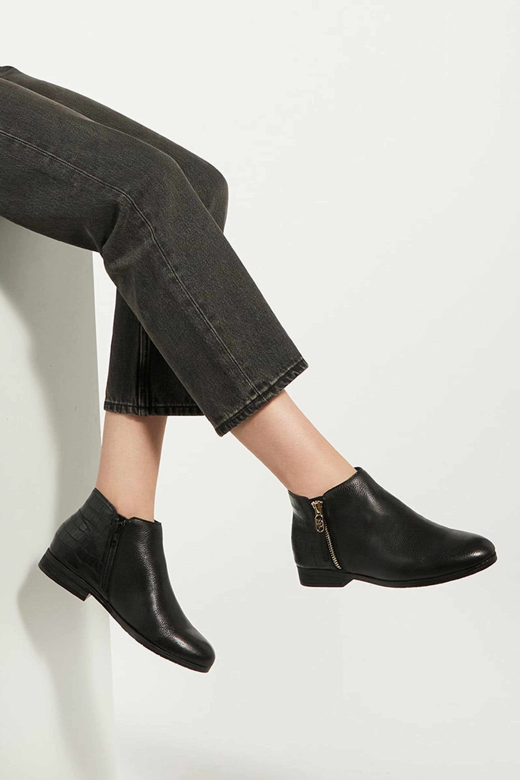 Dune London Pond Side Zip Cropped Ankle Black Boots