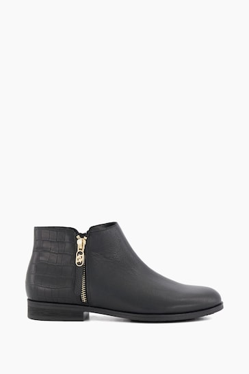 Dune London Black Pond Side Zip Cropped Ankle Boots
