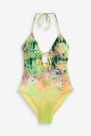 Lime Green Floral Halterneck Tummy Shaping Control Swimsuit - Image 5 of 5