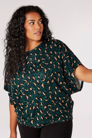 Apricot Green Brushed Cheetah Crew Neck Top