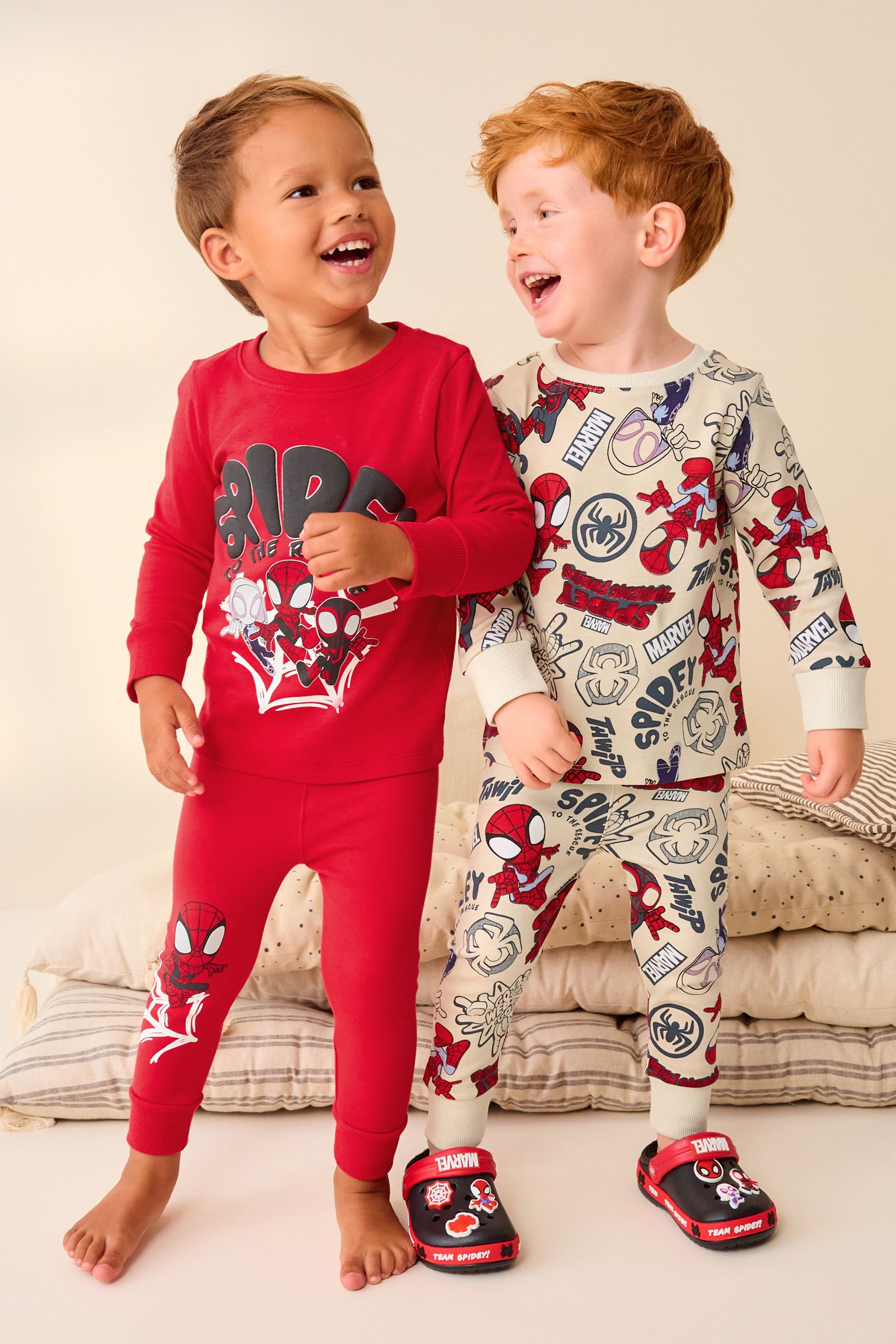 Buy Spidey and Friends Red Ecru Cream Snuggle 100 Cotton Pyjamas 2 Pack 12mths 8yrs from Next Qatar