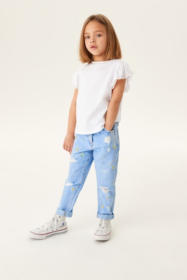 White Broderie Frill Sleeve T-Shirt (3-16yrs)