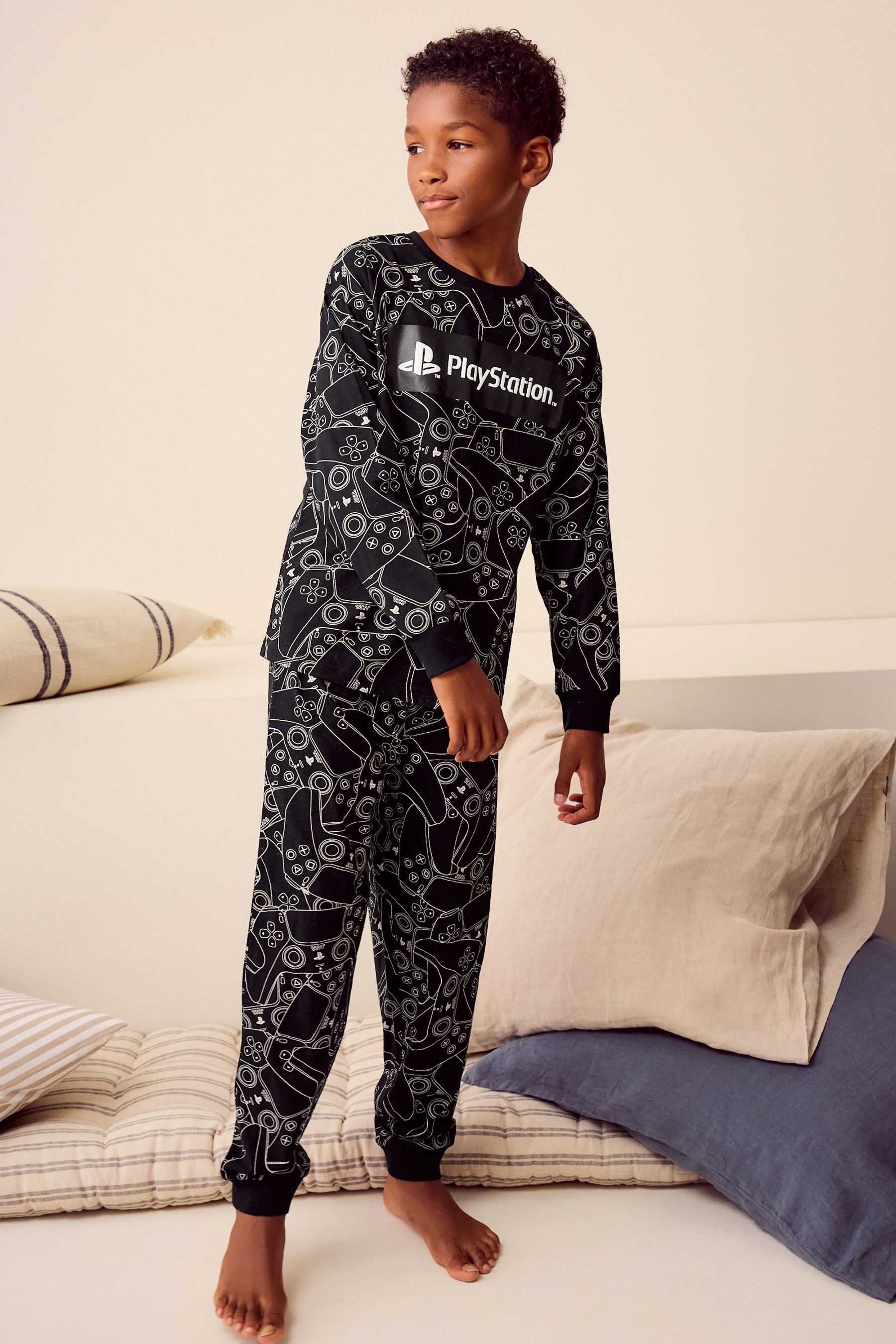 Buy Black White Playstation Single Long Leg Sleeve 100 Cotton Pyjamas 3 16yrs from Next Luxembourg