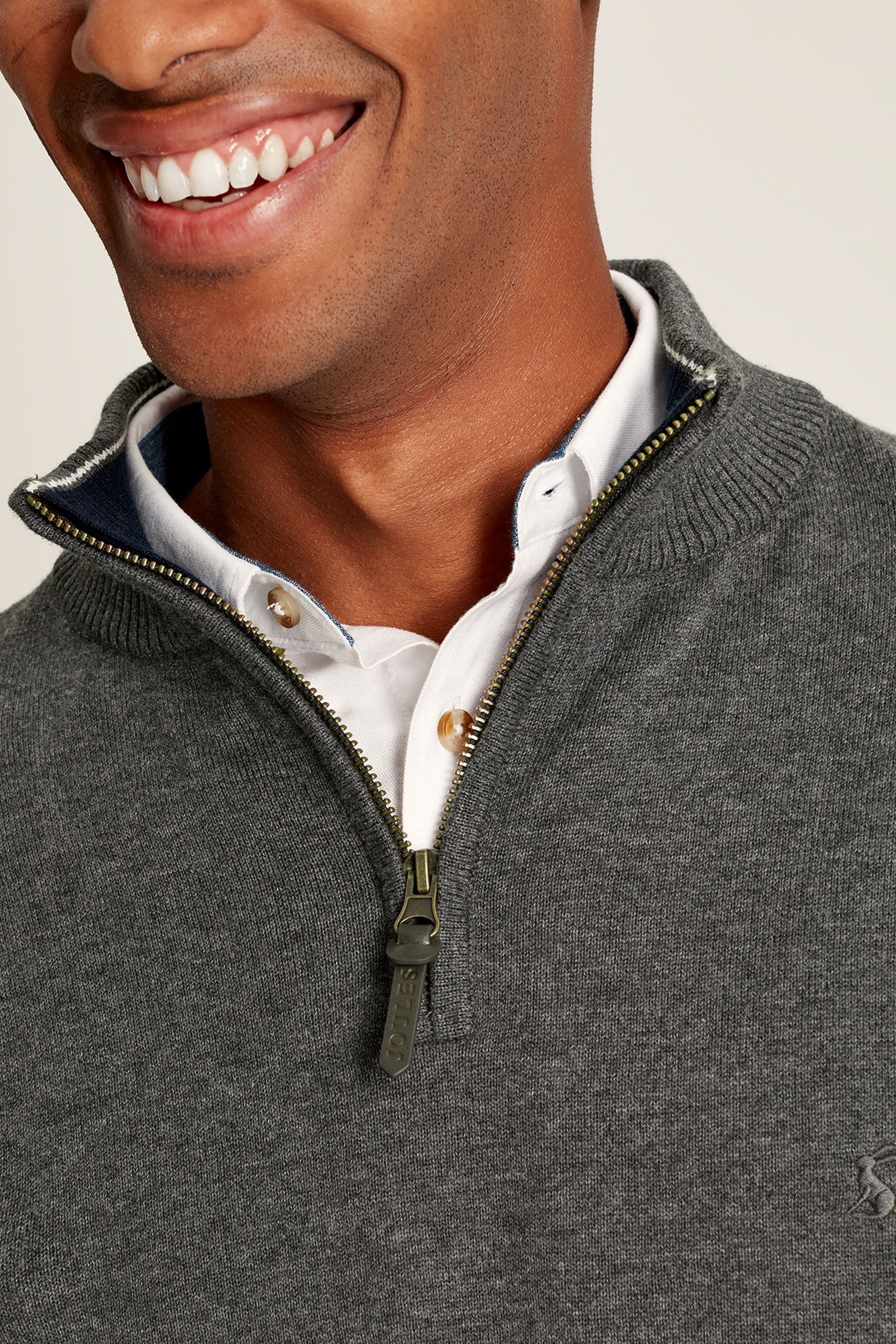 Buy Joules Hillside Grey Knitted Quarter Zip Jumper from the Next