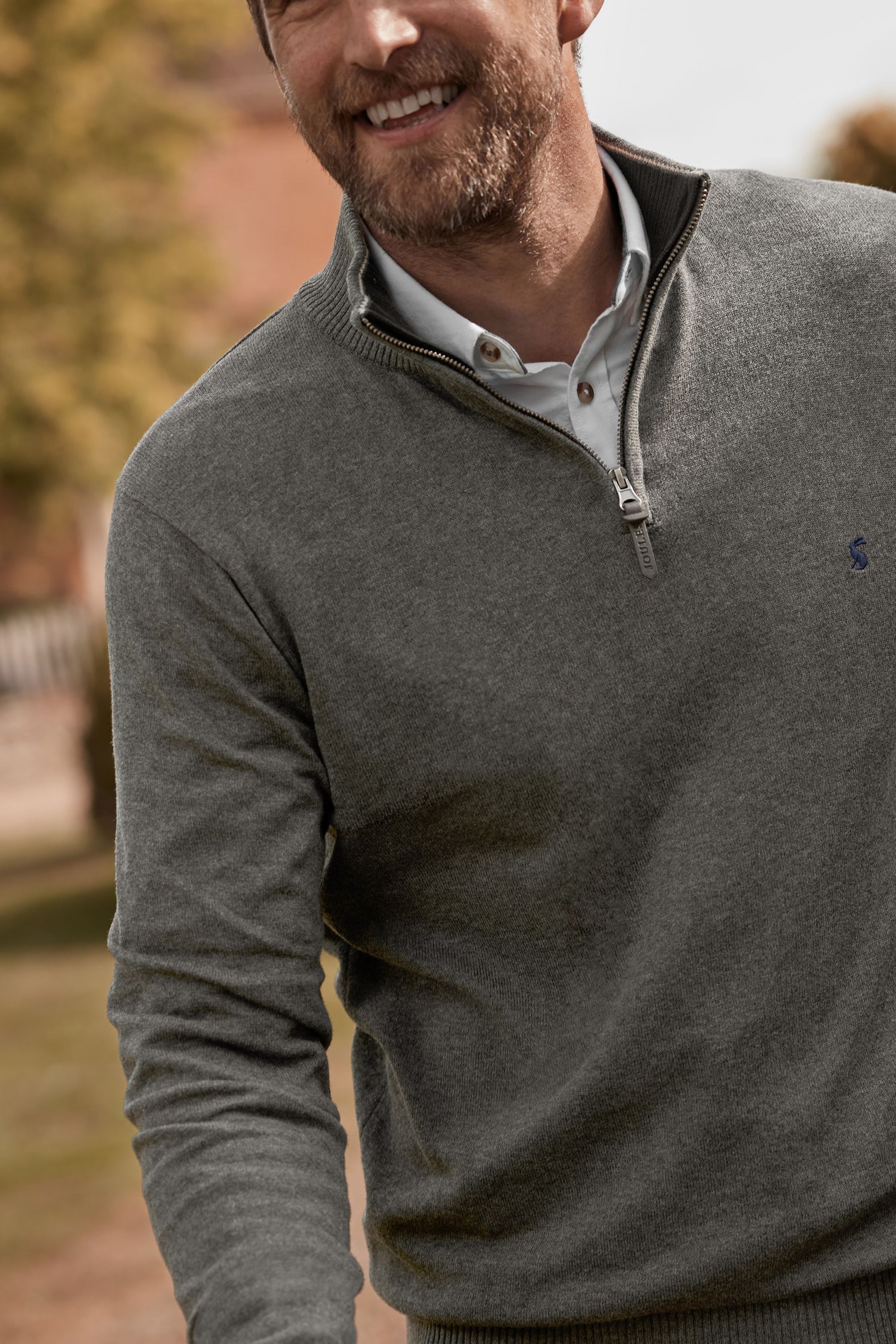 Buy Joules Hillside Grey Knitted Quarter Zip Jumper from the Next
