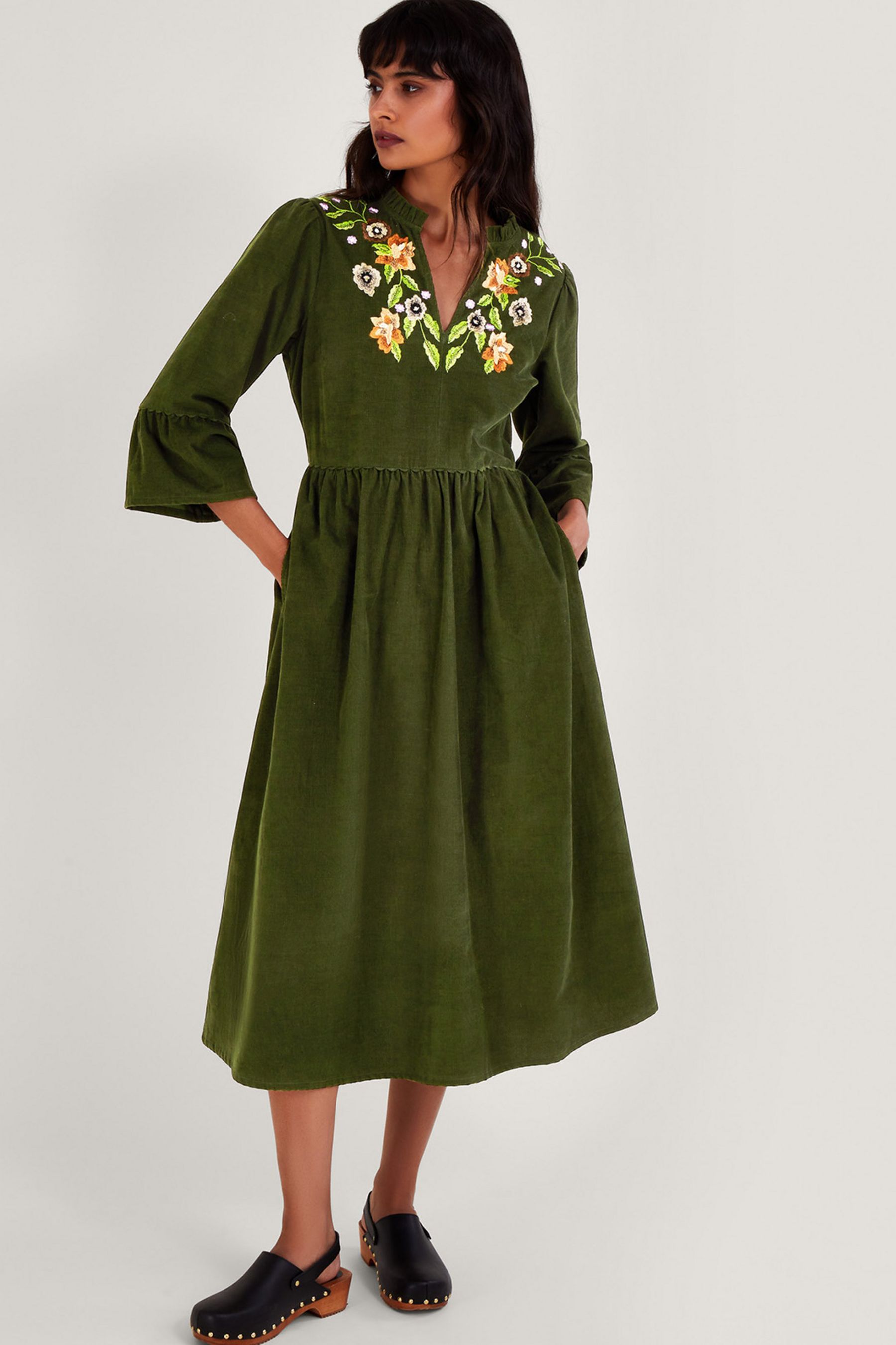 Buy Monsoon Green Embroidered Floral Cord Dress from Next Luxembourg