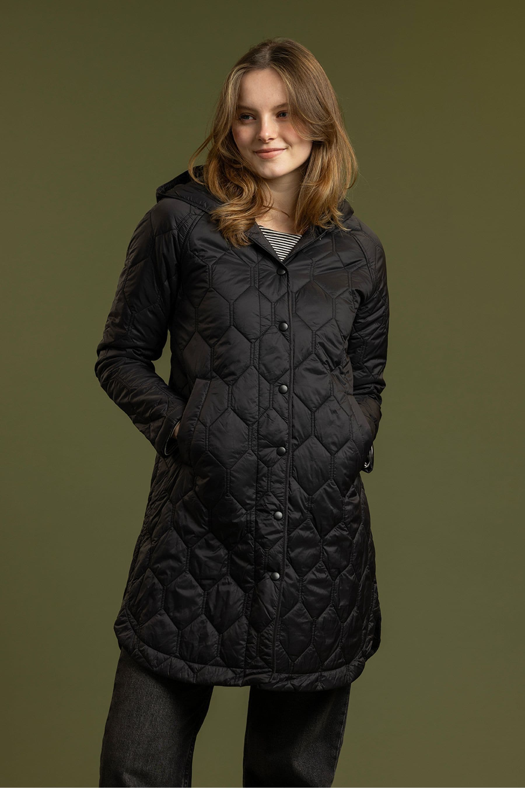 Trespass Phase Long Padded Black Coat with Hood