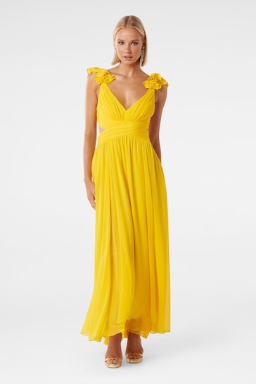 Forever New Yellow Selena Ruffle Shoulder Maxi Dress