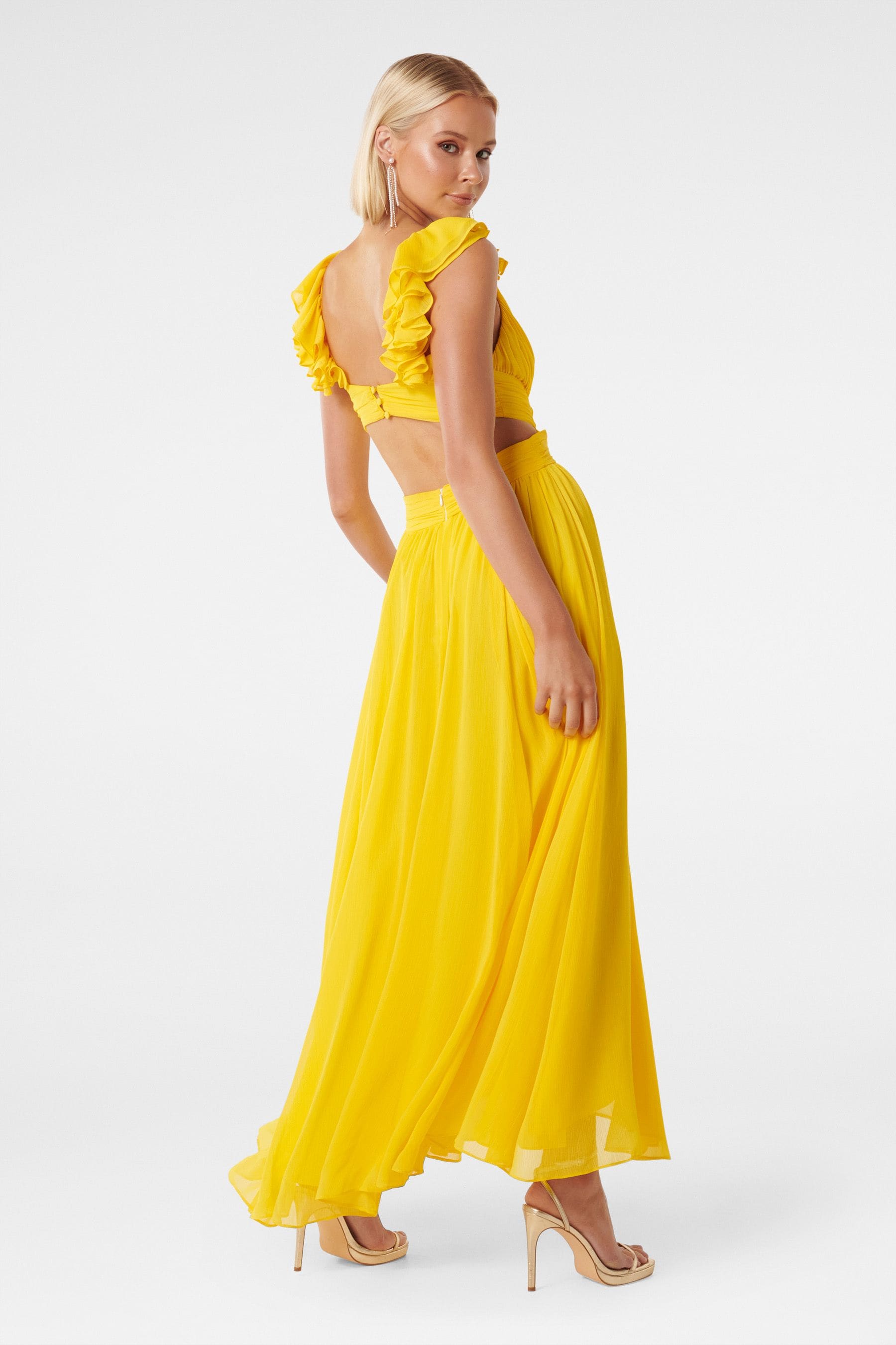 Dress with ruffles on shoulder best sale