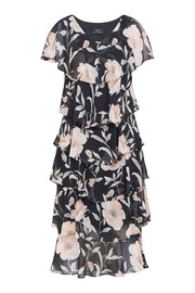 Gina Bacconi Frances Printed Midi Tiered Black Dress With Trim - Image 7 of 7