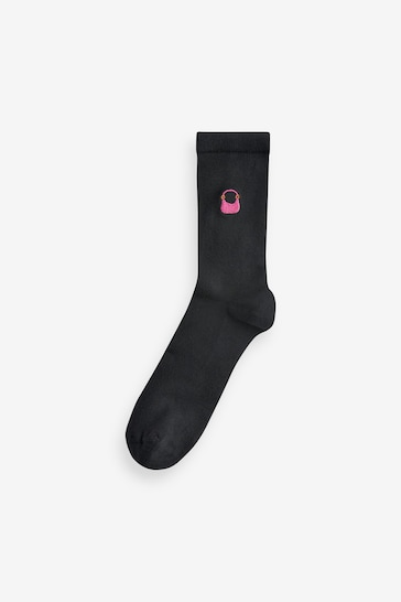 Pretty Pink Embroidered Motif Ankle Socks 4 Pack