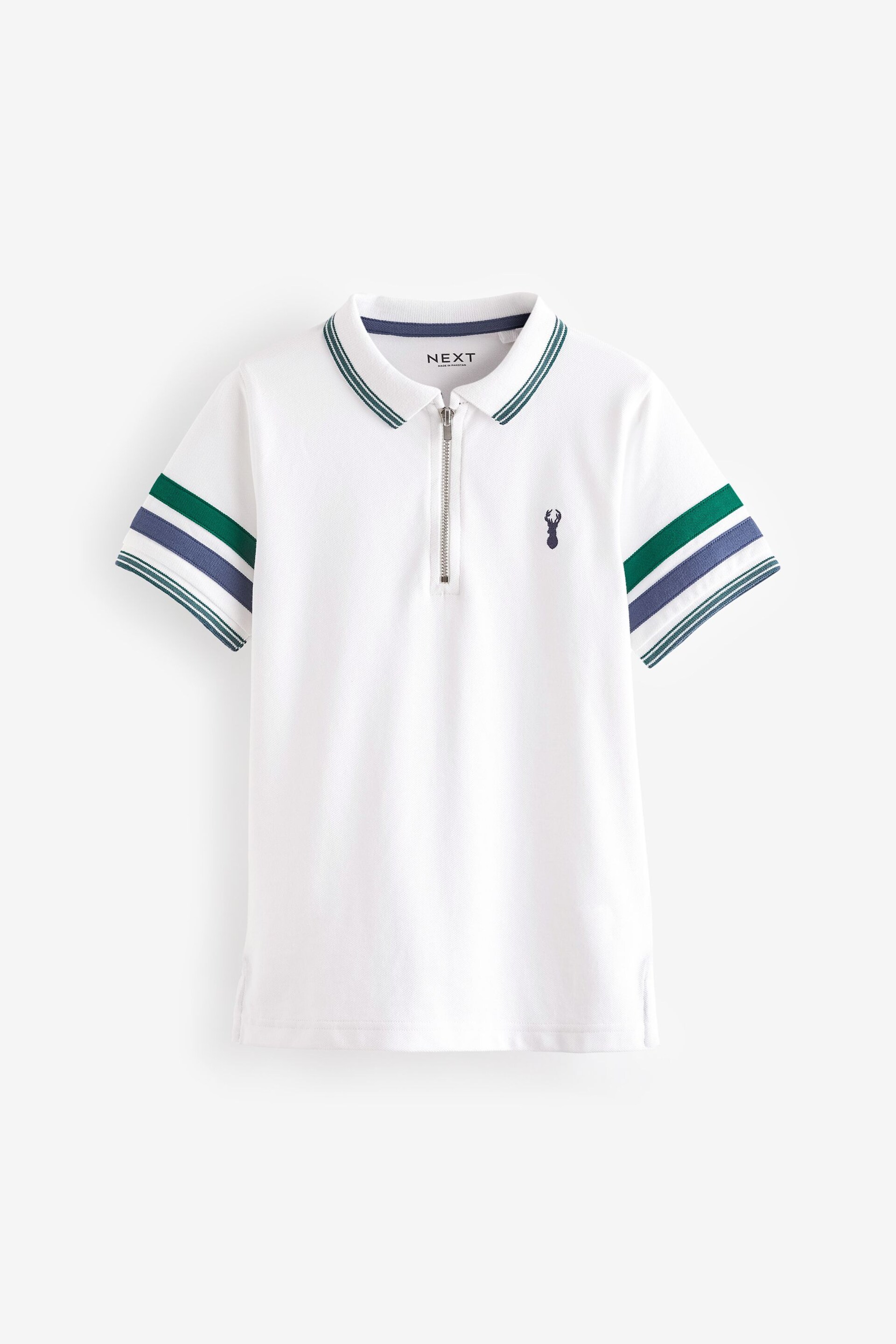 White/Green Colourblock Short Sleeve Polo Shirt (3-16yrs) - Image 1 of 3