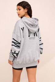 Grey Oversized Relaxed Fit New York Back Graphic Slogan Longline Hoodie - Image 2 of 7