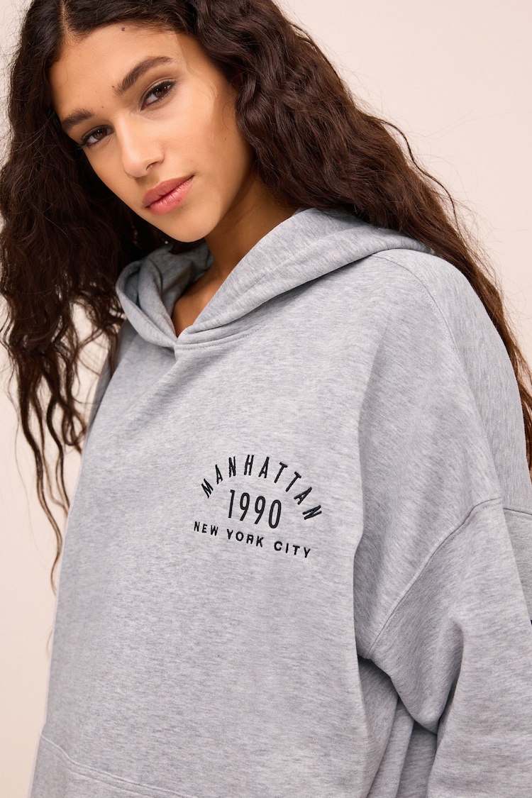 Grey Oversized Relaxed Fit Back Graphic Slogan Longline Hoodie - Image 5 of 7