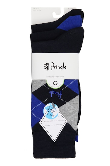 Pringle Blue Traditional Argyle 3 Pack Pattern Socks