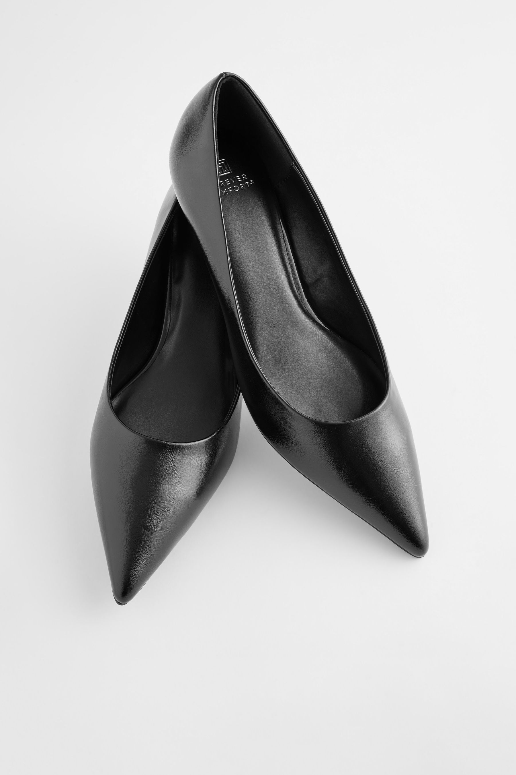 Shiny Black Standard Wide Fit Forever Comfort Kitten Heel Court Shoes
