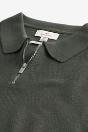 Khaki Green Signature Regular Silk Blend Zip Polo Shirt - Image 6 of 8