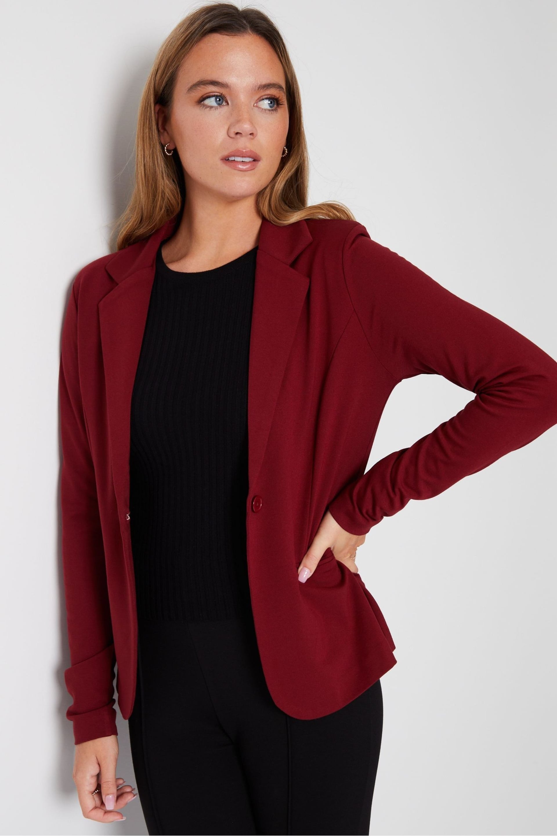 Threadbare Red Single Breasted Jersey Ponte Blazer - Image 1 of 4