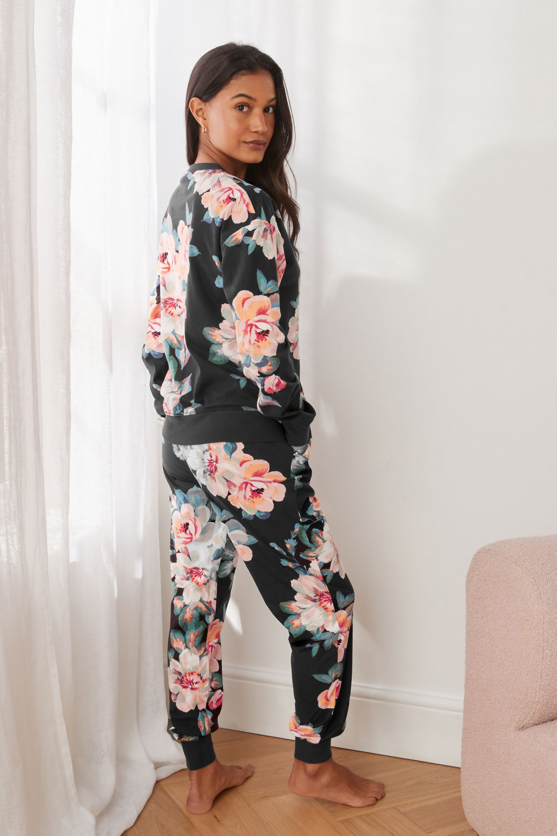 Black Floral Supersoft Cosy Pyjamas - Image 3 of 8
