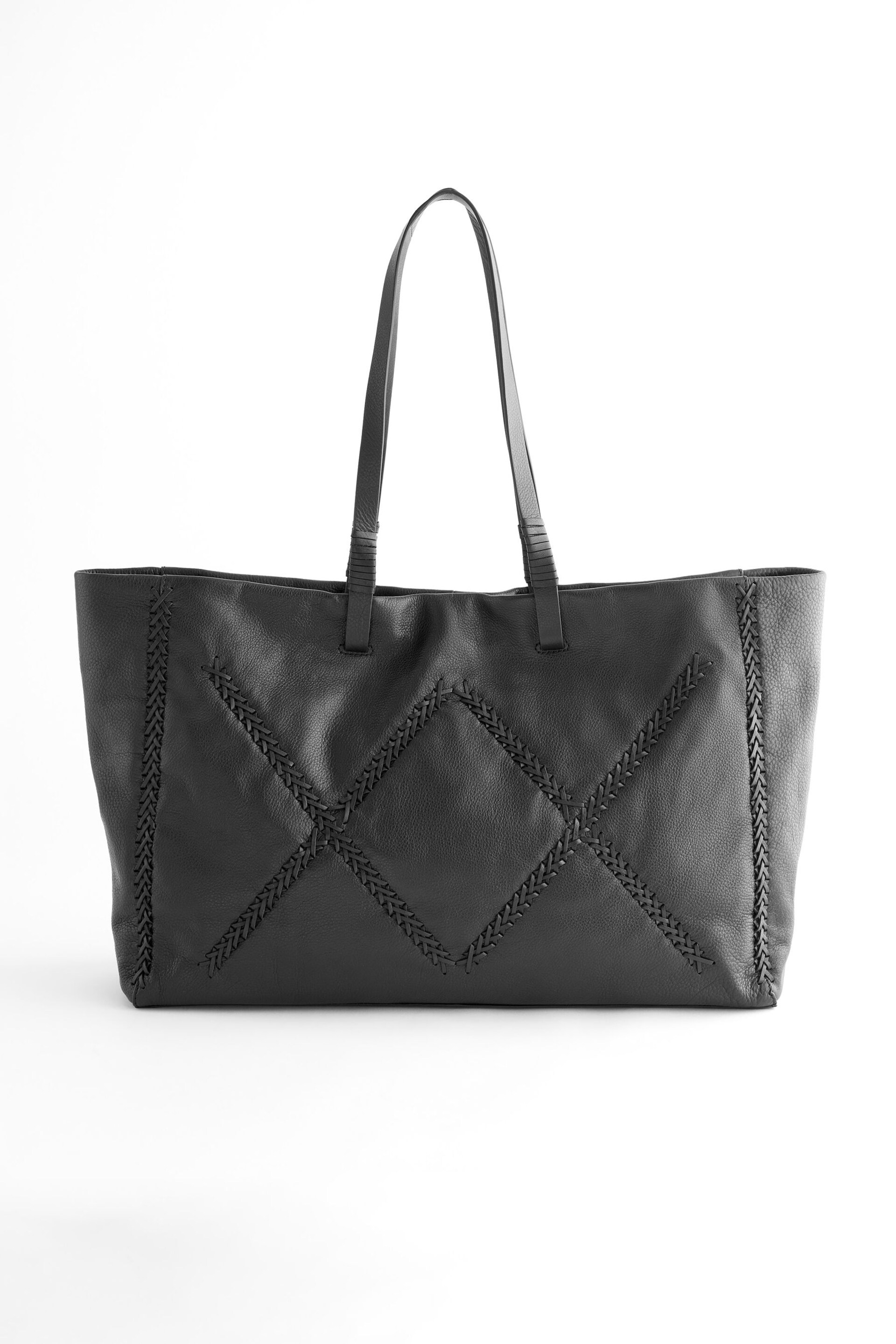 Black Oversized Leather Shopper Bag - Image 7 of 12