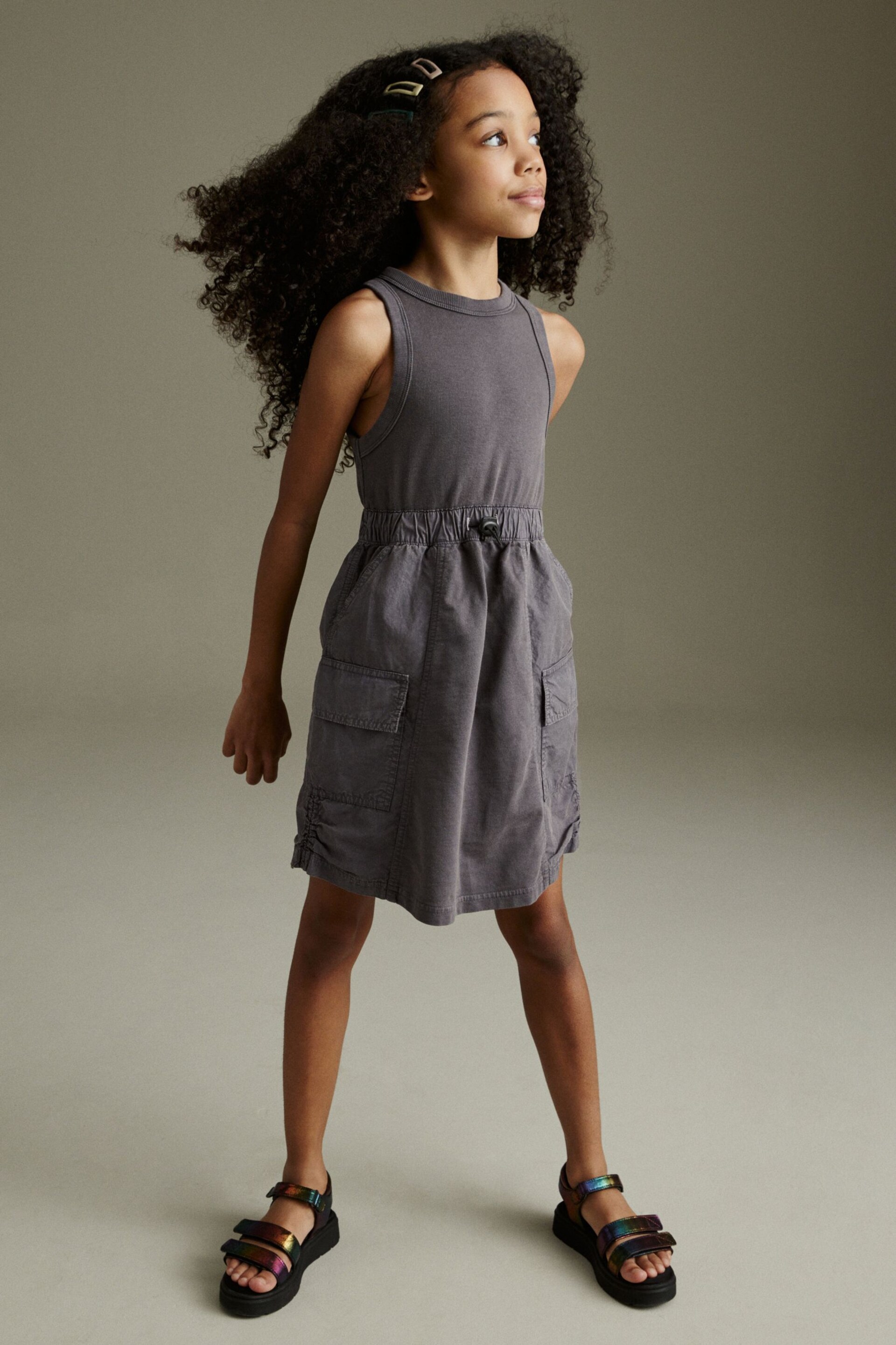 Charcoal Grey Cargo Utility Dress (3-16yrs) - Image 2 of 5