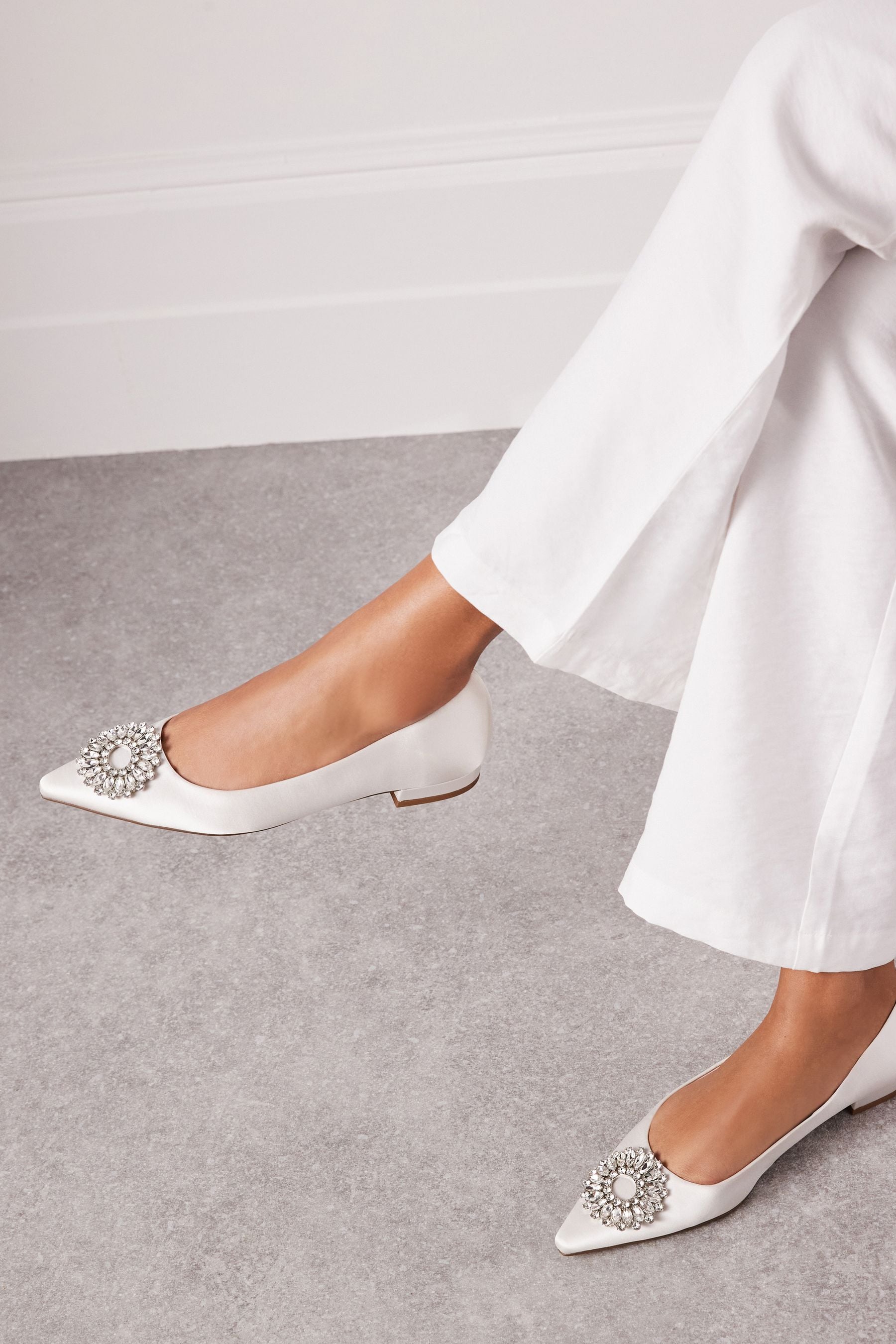 Ivory Forever Comfort Wedding Satin Jewel Trim Bridal Shoes