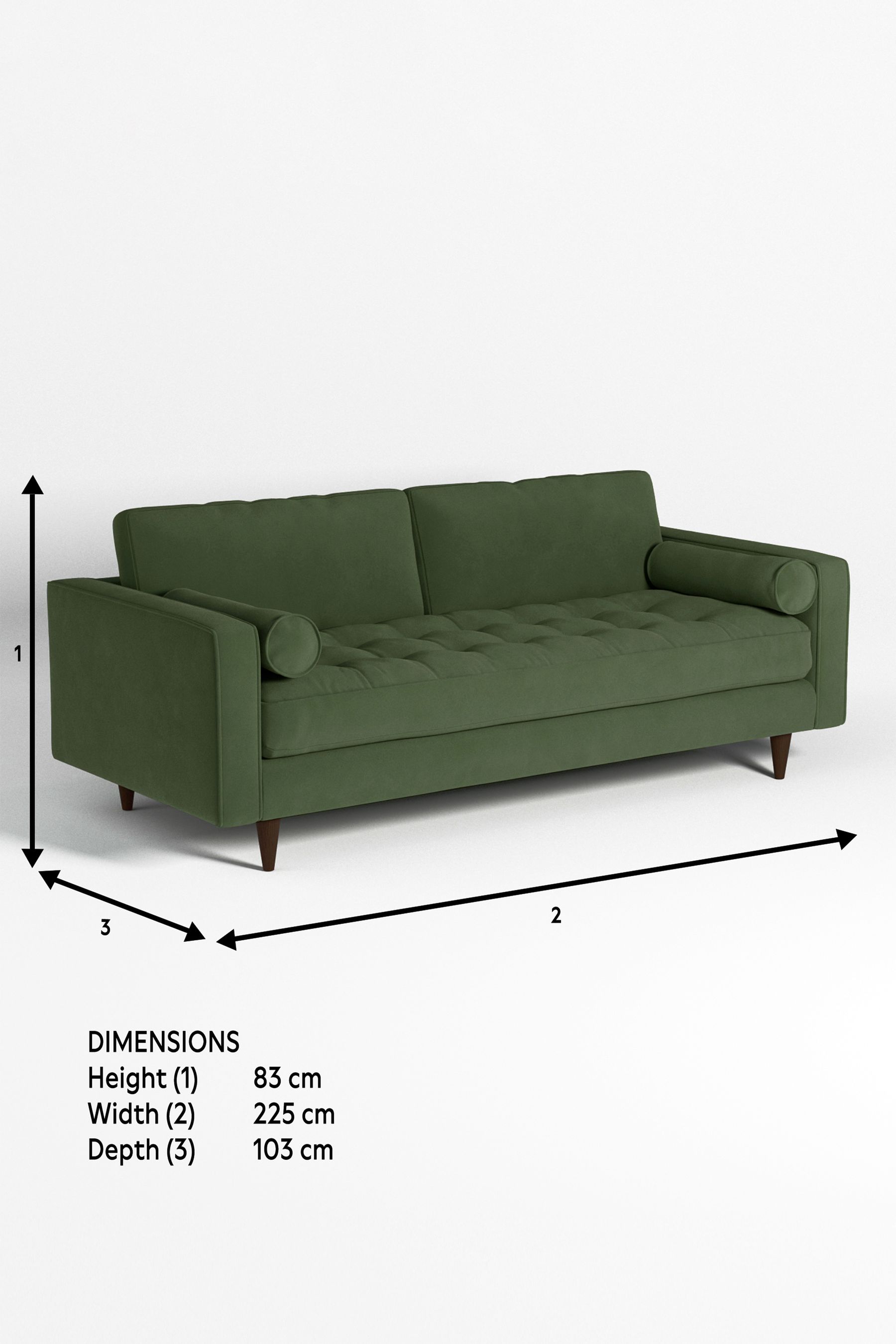 MADE.COM Matt Velvet Grass Green Scott 3 Seater Sofa