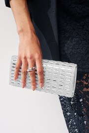 Silver Diamanté Heatseal Barrel Clutch Bag - Image 1 of 8