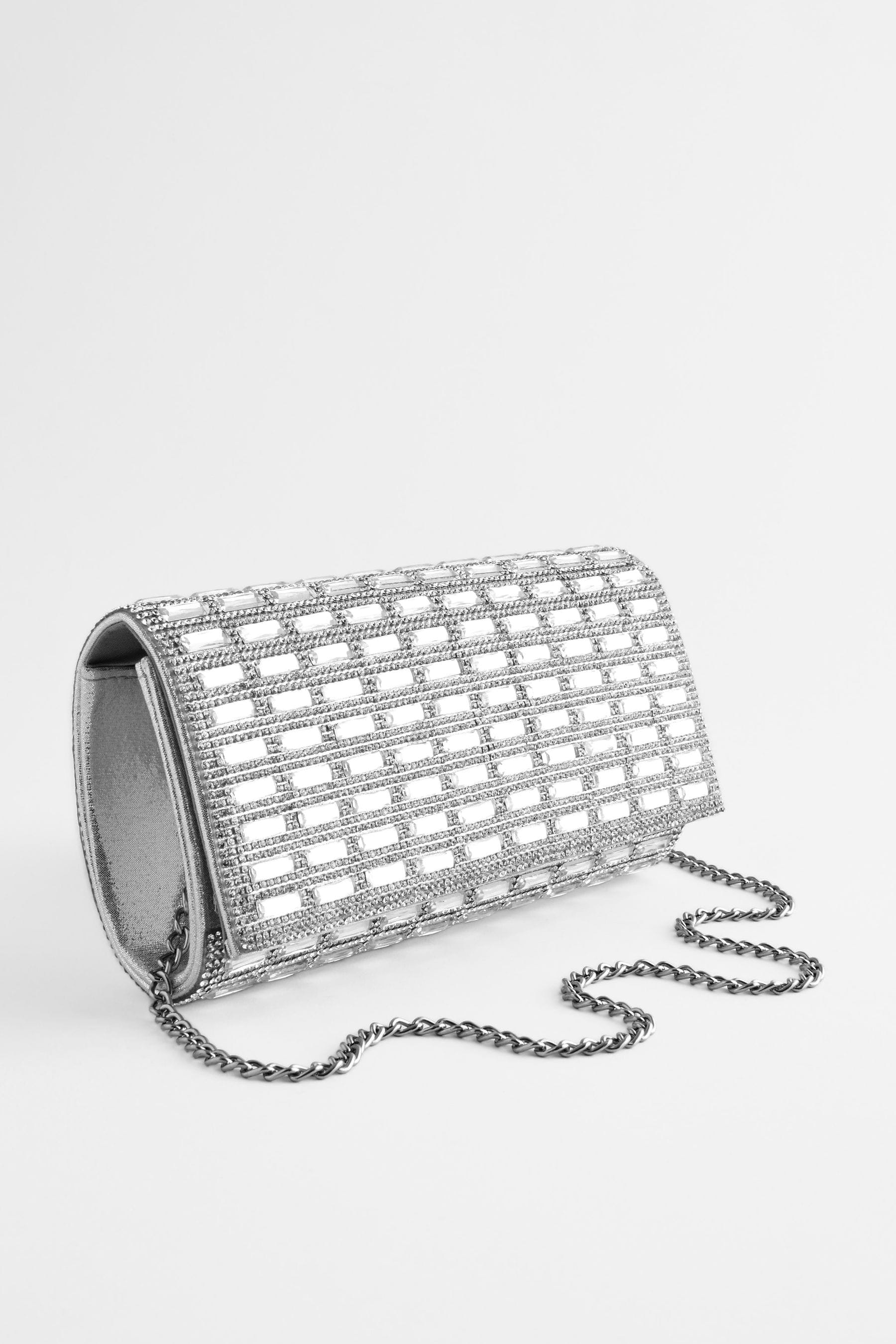 Buy Silver Diamante Heatseal Barrel Clutch Bag from Next Luxembourg
