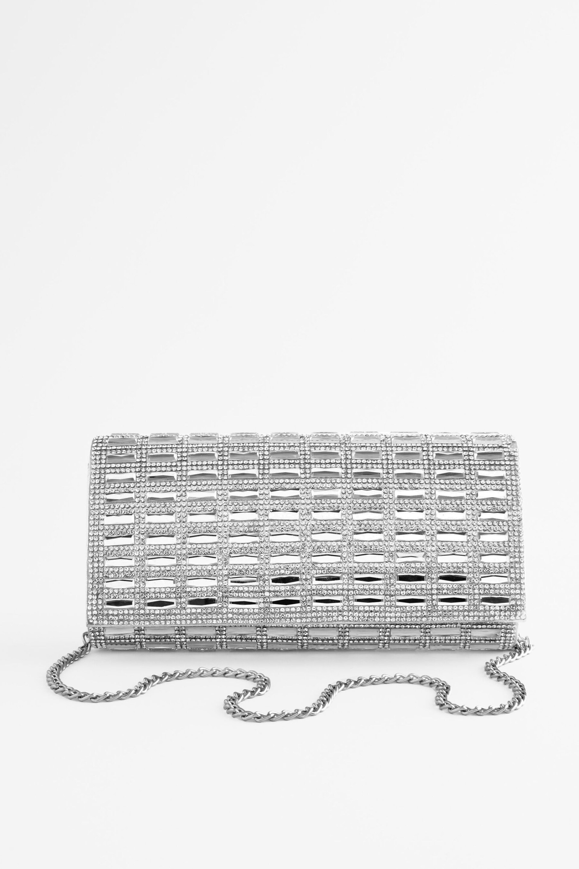 Silver Diamanté Heatseal Barrel Clutch Bag - Image 3 of 8