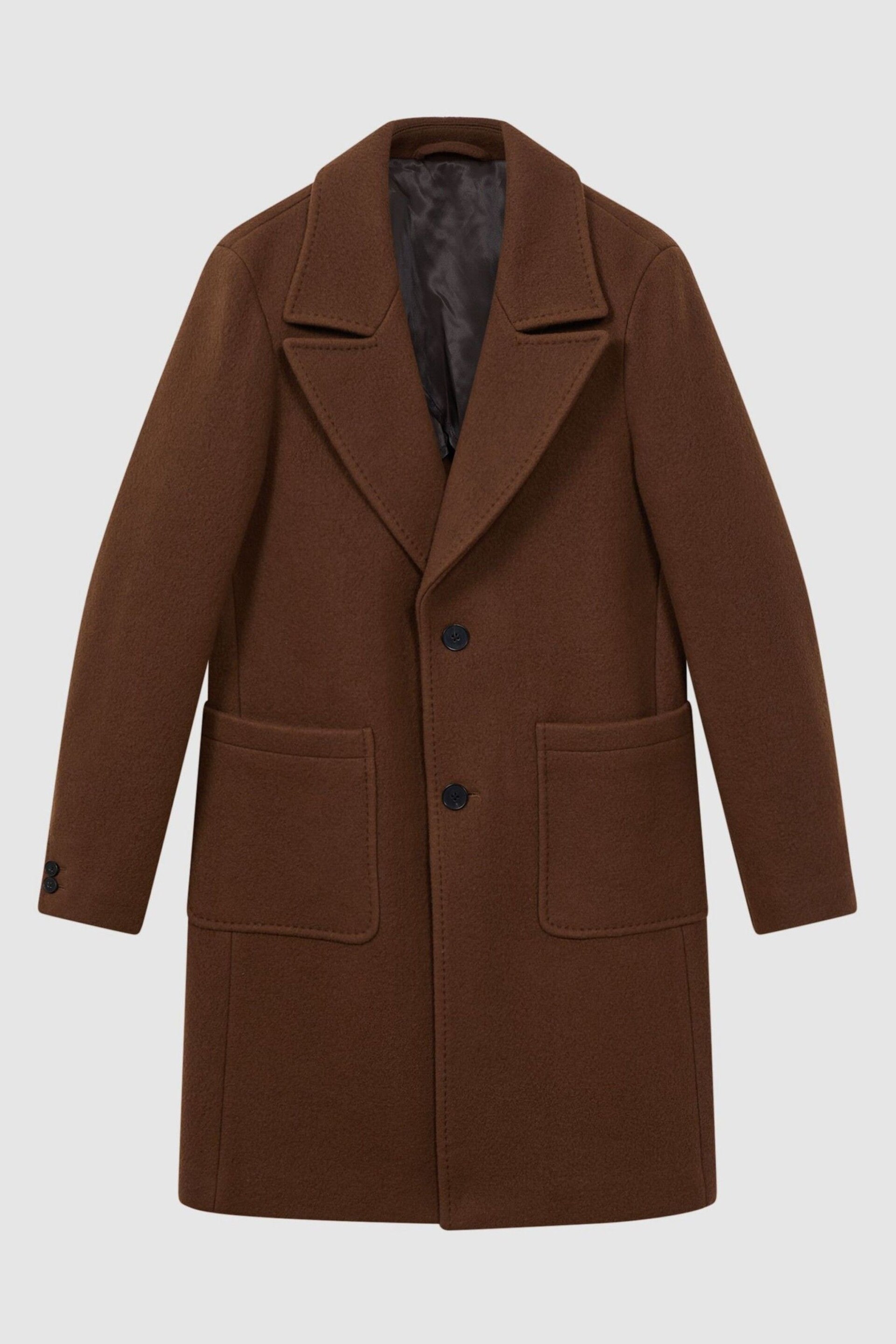 Reiss Tobacco Niche Casentino Wool Blend Single Breasted Coat - Image 2 of 7