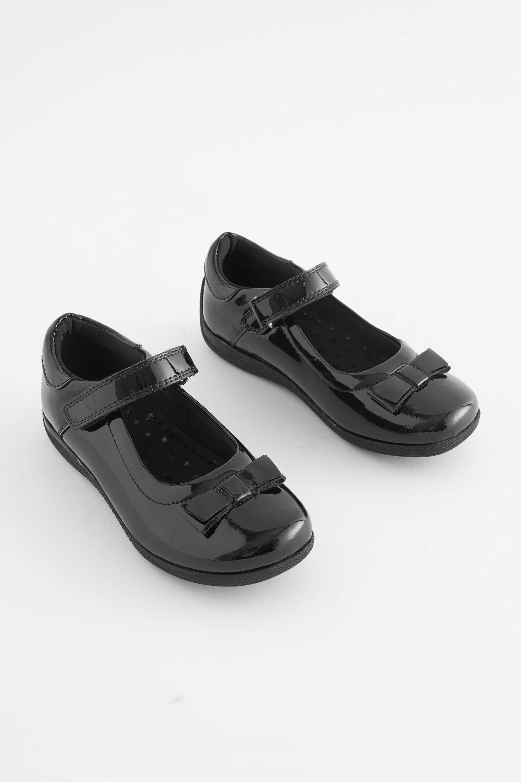 Black Patent Standard Fit F School Leather Junior Bow Mary Jane Shoes