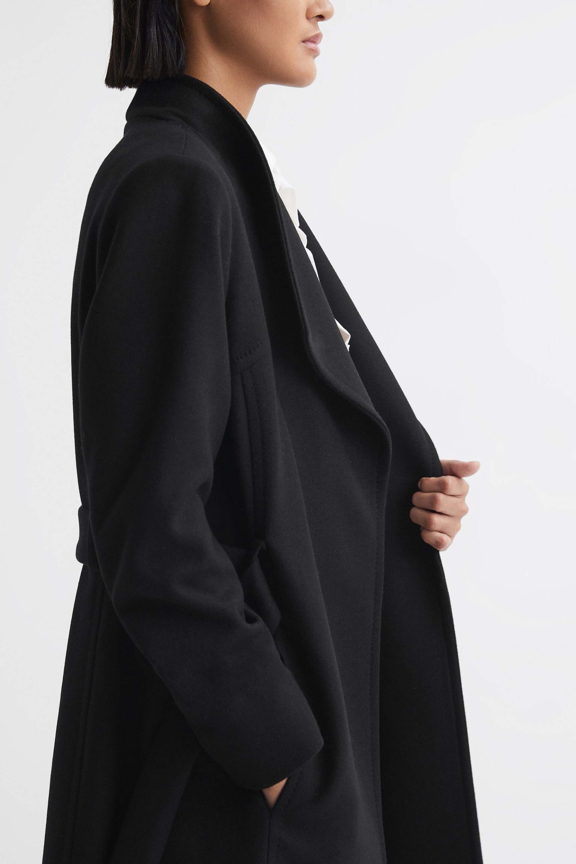 Reiss Black Freja Tailored Wool Blend Longline Coat - Image 5 of 6